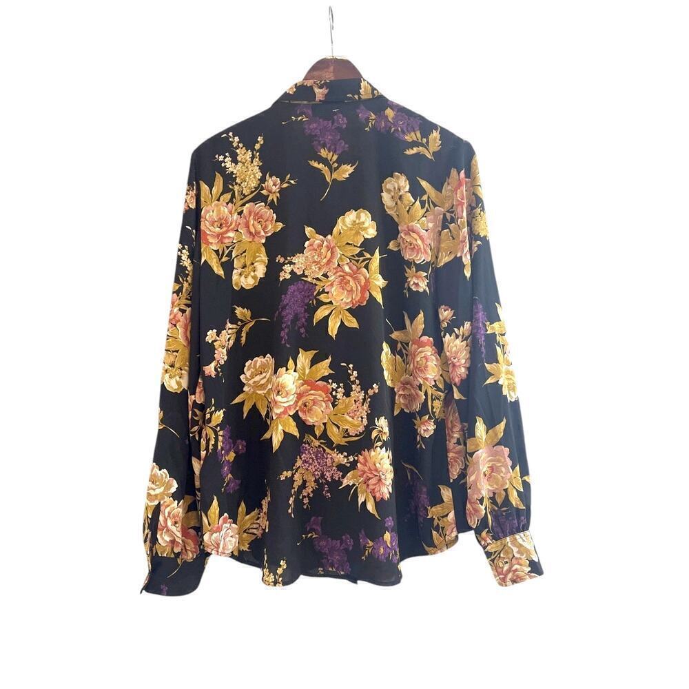 NEW Lauren Ralph Lauren Womens Sz 6 Floral Ruffle-Trim Georgette Shirt Black - Picture 8 of 12